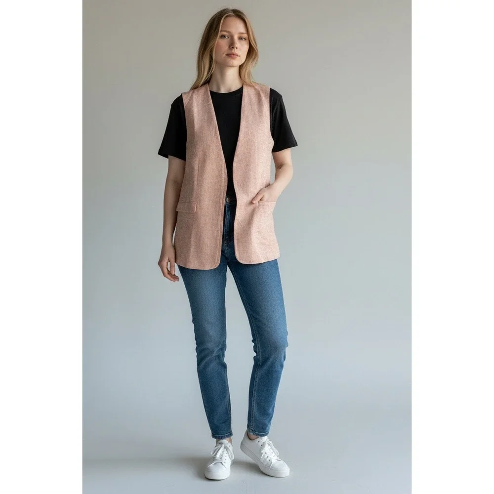 Untaggable Tunic Vest Sleeveless Blazer Blush Minimalist Layering Chic‎ NEW